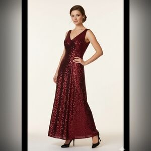 Elegant Red Sequin Evening Gown